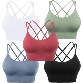 Escaco Cross Back Sport Bras Padded Strappy Criss Cross Cropped Bras for Yoga Workout Fitness Low Impact