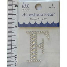 Love Nicole Letter F Rhinestone Sticker 1.5"  Clear Silver Glitter Scrapbook Monogram Bling