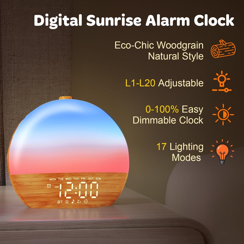 Sunrise Alarm Clock with Sound Machine - Wake Up Light,