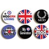 6 x"MOD SIXTIES RETRO" BADGES BUTTONS PINS (1inch/25mm diameter)