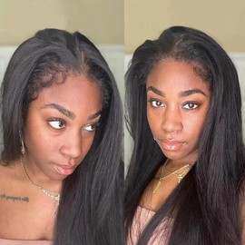hoshee Kinky Straight Human Hair Wigs HD 13x6 Lace Front Wig Human Hair 180% Density Pre Plucked With 4C Curly Baby Hair Afro Yaki Straight Human Hair Wig For Black Women 16inches