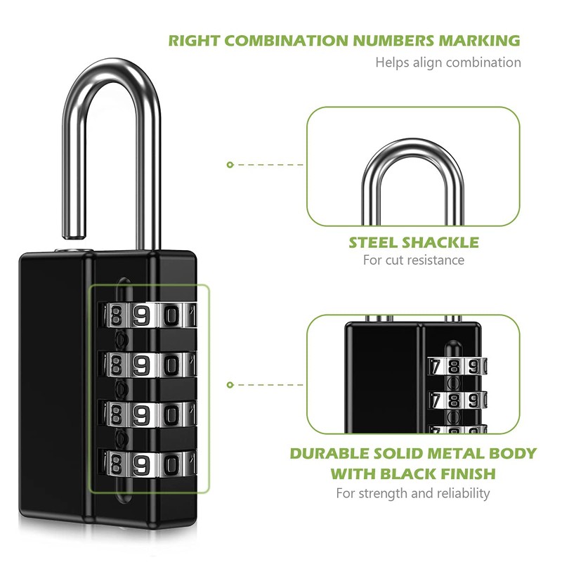 KeeKit Combination Padlock, 4 Digit Combination Lock with Keys, Resettable