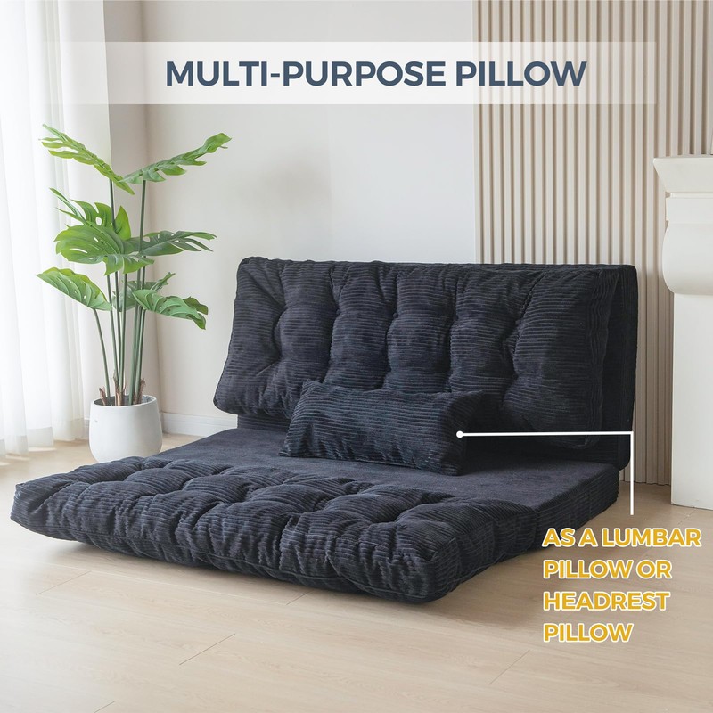 MAXYOYO Folding Sofa Bed, Tufted Bean Bag Bed with Pillows