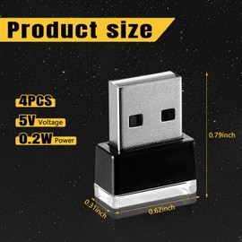 Wuyaoyao 4PCS USB LED Car Interior Atmosphere Lamp, Plug-in USB Interface Decor Lighting Kit, Portable Mini LED Ambient Night Light, Universal Car Accessories Ambient Light (Green)