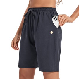 LUCKYCATCUS - Bermudas para mujer, pantalones cortos de jersey con bolsillos, pantalones cortos largos para yoga, caminar, atletismo, para mujer, hasta la rodilla, Gris-oscuro, XS