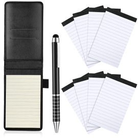 Outus 10 Pcs Mini Pocket Notepad Holder Set Included Small Leather Pocket Notebook Holder with 50 Lined Sheets, Metal Pen, 8 Pcs 3 x 5 Inch Memo Book Refills, 30 Lined Paper Per Note Pad (Black)