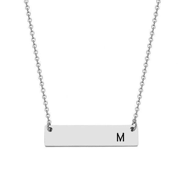 JJTZX Silver Initial Bar Necklace Engraved Name Bar Pendant Wedding