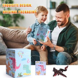 3D Printed Dragon Egg with Dragon, Crystal Dragon in the Egg Dragon Figures, 3D Printed Dragon with Wings, Realistic Mysterious Dragon Toy, Emotional Joints Dragon with Egg (Red/Black)