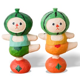 Riadyet 2-Pack Miniature Cat Figurines - Cute Yoga Cat with Watermelon Hat, Desk & Shelf Decoration, for Cat Lovers