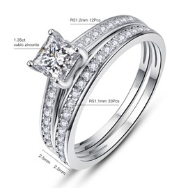 Bonlavie Engagement Rings for Women 1.35ct Princess Cut Silver Wedding Band Set Cubic Zirconia Bridal Ring Sets Size L 1/2