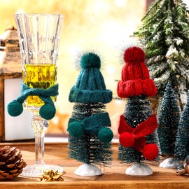 Bencailor Mini Knitting Hats and Mini Christmas Scarf Set, Mini Knitting Doll Hat Scarf Santa Knit Hat Scarf Christmas Tree Ornaments for DIY Craft Art Doll Decoration (Red, Green,24 Pcs)