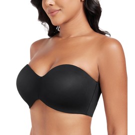 Lemorosy Women's Strapless Bra for Large Bust Full Support Non-Slip Minimizer Underwire Unlined Bandeau Bra(Black,36D)