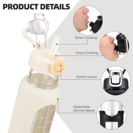chunmo 32 oz Glass Water Bolttles with Straw Large Motivational Water Bottle with Time Marker Sports Water Bottles with Silicone Sleeve and Handle Lid Water Jug for Gym Workout