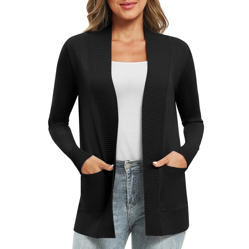 EXCHIC Women's Long Sleeve Knitted Cardigan, Lightweight Cosy Open Front,