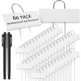 Maitys 60 Pcs Metal Garden Markers Plant Label Stakes Outdoor Weatherproof 10.6 Inch Stainless Steel Nursery Tags Bulk with 2 Pcs Pens (Black Label with White Ink)