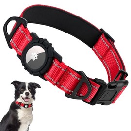 Taglory Collar Reflectante Airtag para Perros con Soporte Airtag, Anillas En D Dobles, Hebilla De Seguridad Duradera, Ajustable, Acolchado Suave para 