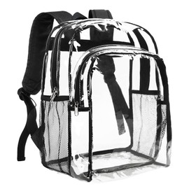Vorspack Clear Backpack Heavy Duty - Clear Backpacks for School Transparent Bookbag for Girls Boys Large See Through Bag for Work, College, Concert - Black