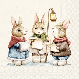 IHR Ideal Home Range Small Napkins, Christmas, LEISE RIESELT DER SCHNEE, Cream, Rabbits, Singing, Songs, Snow Candlesticks, 20 Pieces, Cocktail Napkins 25cm x 25cm