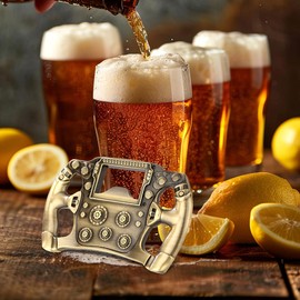 LULLEA Racing Steering Wheel Bottle Opener – Racing Car Enthusiast Gifts for Men, Dad – Bronze Bar Accessory with Gift Bag – Perfect Gifts for Birthday, Fathers Day, Christmas, BBQ, Garage Parties