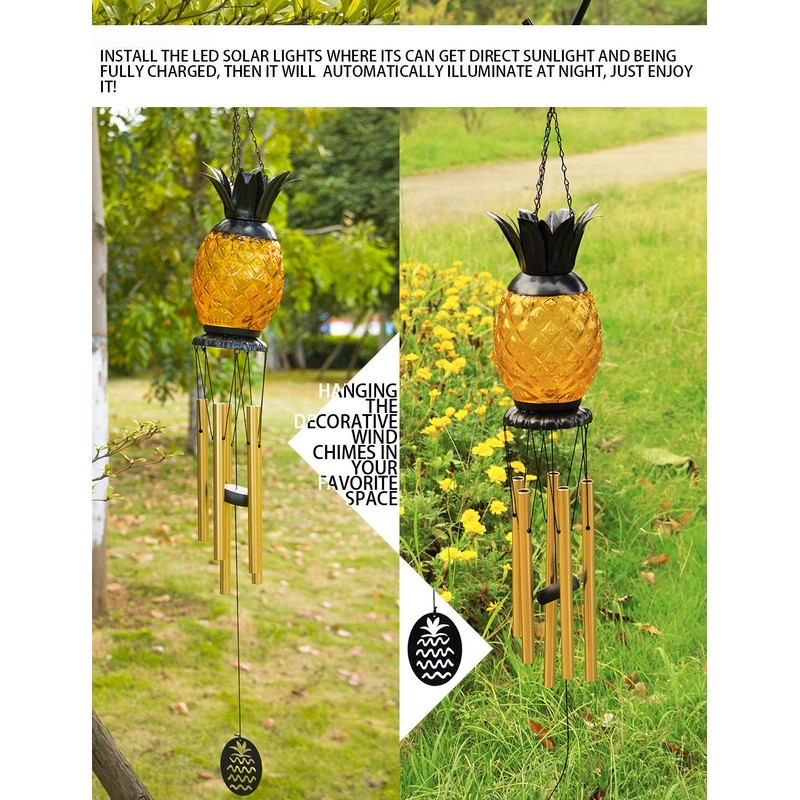 MUMTOP Solar Wind Chime Pineapple Solar LED Light Tropical Windchimes