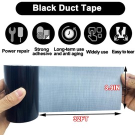 Repair Tape, 3.9INX32FT Strong Black Duct Tape for Repairing, Maintenance, Reinforcing and Sealing, Waterproof Repair Patch for Couches, Car Seats, Chairs, Multi-Use, Residue Free