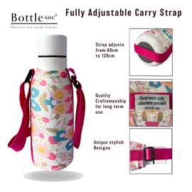 Bottlesoc Water Bottle Holder with Shoulder Strap | Evergreen Flower Design - Washable Cover for Walking and Travel | Eco-Friendly Case with Adjustable Strap | Reusable
