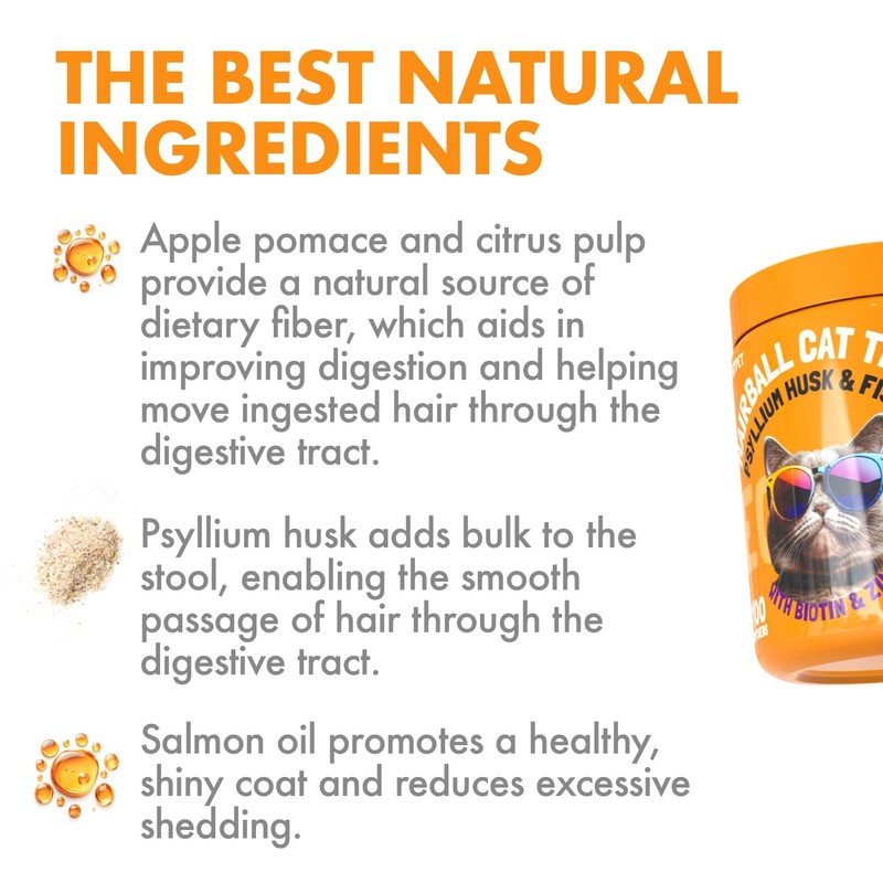 Hairball Treatment for Cats Natural Remedy with Apple Pomace, Psyllium