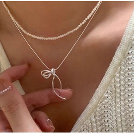 Silver 925 18K knotted ribbon necklace snake snake rope women's 45cm pink gold / 실버925 18K 매듭 리본 목걸이 스네이크 뱀줄 여자 45cm  핑크골드(Pink gold)