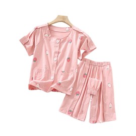 POUKEPRITY Children's Nursing Pajamas, Full Open Both Sides, Nursing Pajamas, Velcro Tape, Cotton Fabric, Home Clothing, Spring and Summer Style, Suitable for Girls and Boys, Fracture Testing and