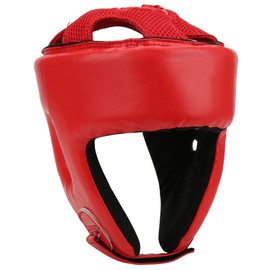 Boxing Helmet PU Leather Adjustable Head Guard Sanda Kickboxing Training DefenseRed Large Size