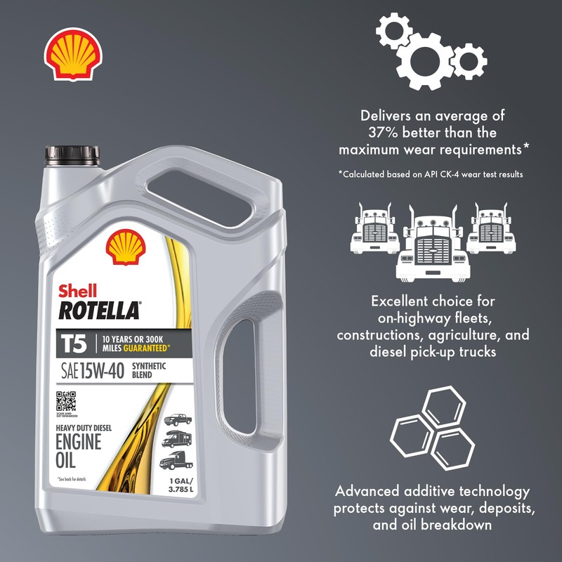 Shell Rotella T5 Synthetic Blend 15W-40 Motor Oil, 1 Gallon