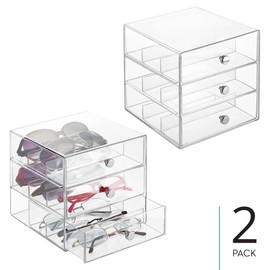 iDesign Divided 3-Drawer Stackable Organizer for Glasses, Sunglasses, and Readers - Set of 2 - Clear