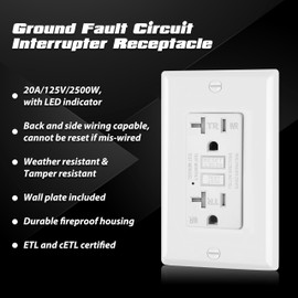 ELECTECK GFCI Outlets 20 Amp, Outdoor Weather Resistant (WR), Decor GFI Receptacles with LED Indicator, Ground Fault Circuit Interrupter, Wallplate Included, ETL Certified, White