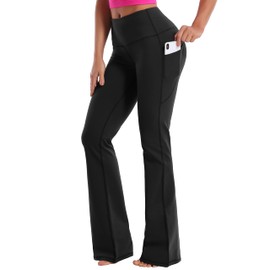 BUBBLELIME 29"/31"/33"/35" 4 Styles Women's Bootcut Yoga Pants Tummy Control - Side Pockets_Black XXL_33" Inseam