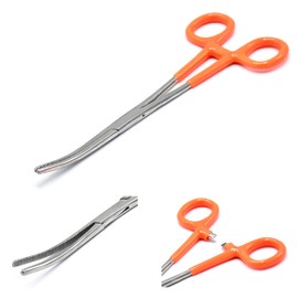 OdontoMed2011 Ultimate Hemostat Ideal for Hobby Tools, Electronics, Fishing PVC Grip Vinyl Grip 8" Curved Orange Grip - Stainless Steel