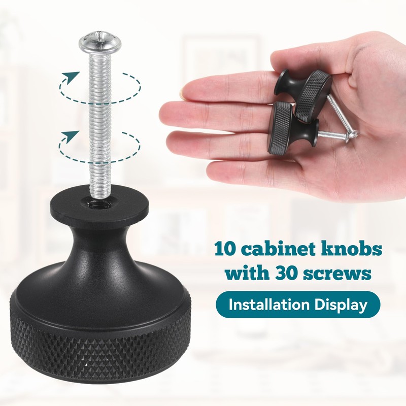 sdhiiolp 10 Pcs Cabinet Knobs Matte Black Metal Round Knurled
