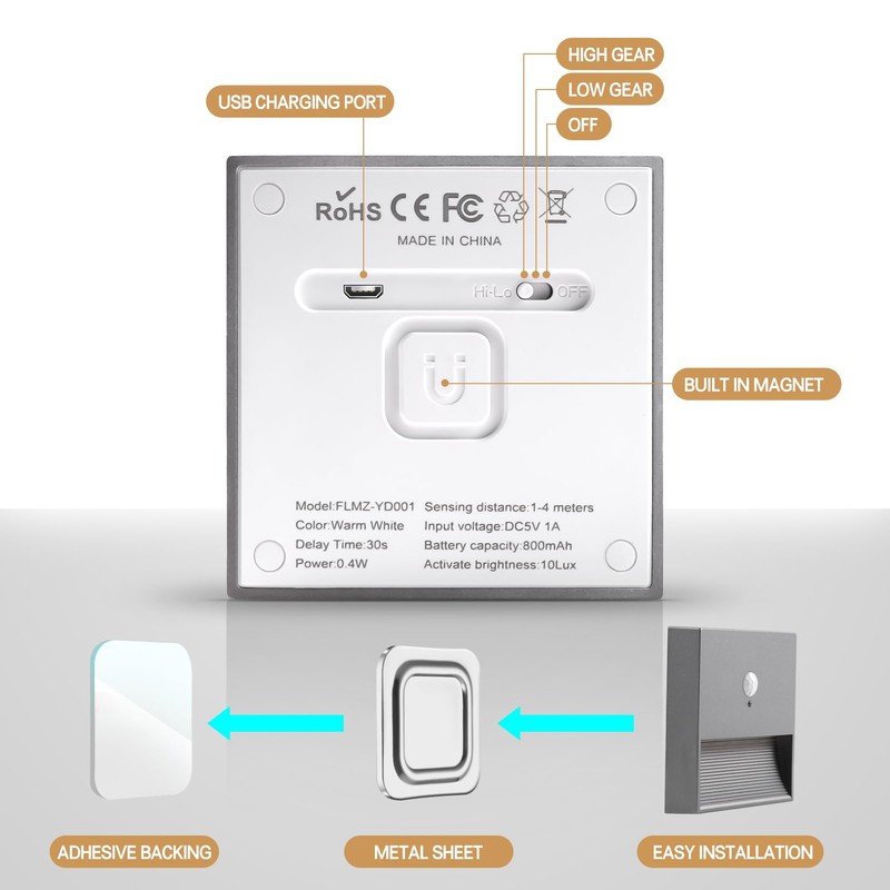 Rechargeable Battery Night Light Motion Sensor Light Indoor Warm White