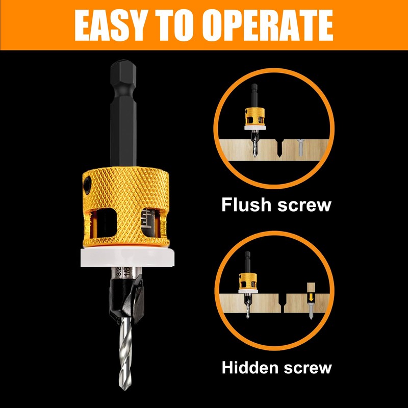 BURTOK Adjustable Depth 1/8" x3/8" Countersink Drill Bit, Low Friction