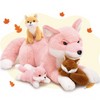 BENINY 4Pcs Fox Stuffed Animal Set, Large Mommy Pink Fox