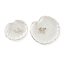 JOYIMARR Home Décor Shell Ring Dish,Jewelry Dish Tray Set of 2,BirthDay Christmas Gifts for Women,White Ceramic With Gold