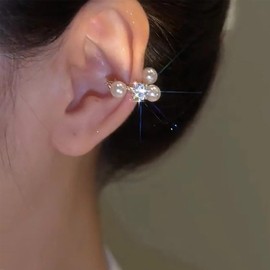 TseenYi Crystal Beads Ear Cuff Earrings Gold Pearl Earrings Rhinestone Beads Cuff Earrings Pearl Cuff Clip On Earrings Pearl No Piercing Clip Earrings Cuff Cartilage Earrings, Zinc, No Gemstone