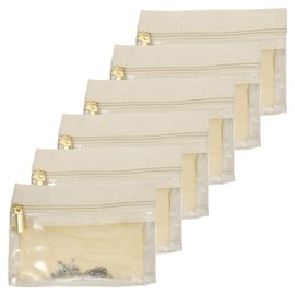 sourcing map 6Pcs Travel Jewelry Bag Bulk, Portable Jewelry Pouch with Zipper Clear Velvet Jewelry Storage Bag for Jewelry Organizers Storage Women Gift, Beige