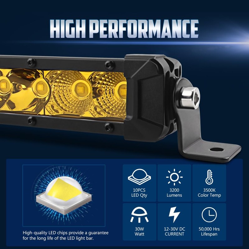 NORTHYUN 12" Yellow Led Light Bar, Spot Flood Combo Beam
