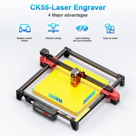 Coolook CK1-55 Laser Engraver, 5.5W Laser Engraving Machine, Laser Engraver Machine, Laser Cutter for Wood, Metal, Aluminum, Glass, Leather, 500mm/s Speed, 32-Bit Main Chip, 300x300mm Engraving Area
