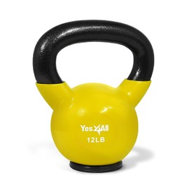 Yes4All Vinyl Coated Kettlebell With Protective Rubber Base, Strength Training Kettlebells for Weightlifting, Conditioning, Strength & Core Training (12 LBS - Yellow)
