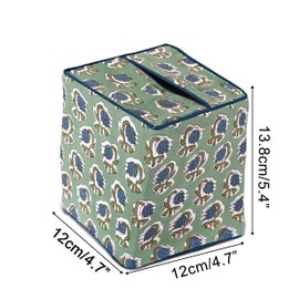 Ridhi Basil Green Block Print Tissue Box Cover Handmade Cotton Fabric Decorative Square Napkin Holder for Home Bedroom Living Room Bathroom Vanity Countertop Car Night Stands Office Kitchen