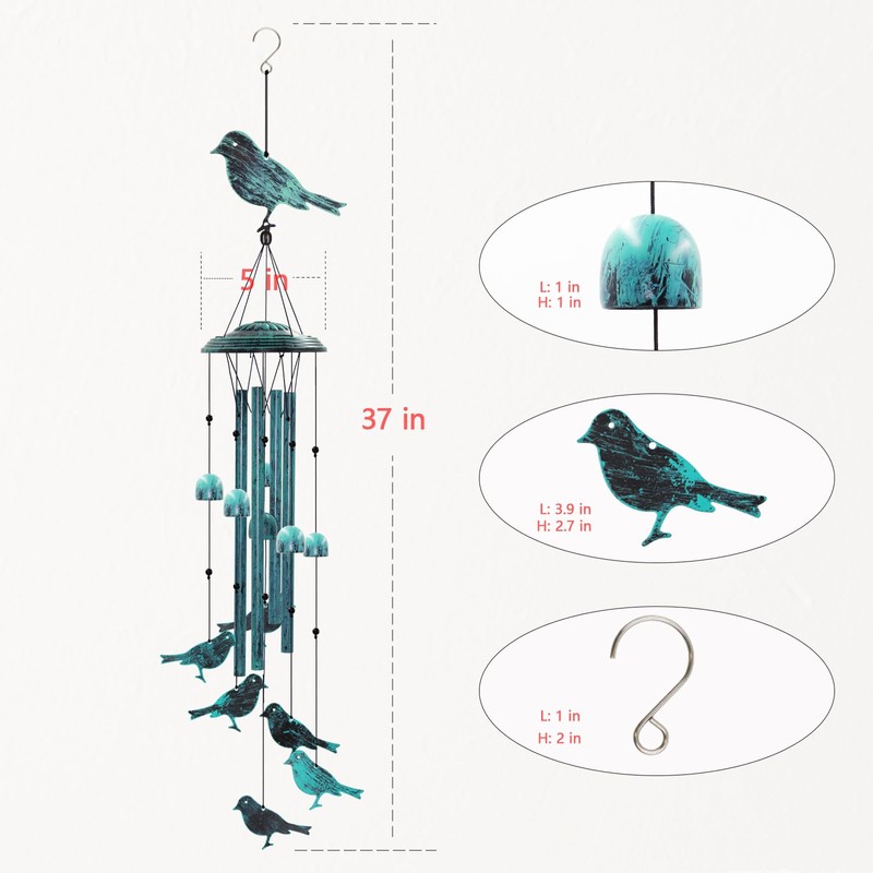 Askhald Bird Wind Chimes for Outside Windchimes Outdoors with 6