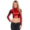 Sakkas 141786 Metallic Liquid Mock Neck Turtleneck Long Sleeve Crop