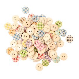 500PCS Wooden Button Multipurpose Fashionable Primary Color Base 2 Holes Decorative Sewing Button for DIY Craft Supplies Classic Plaid 15mm / 0.59in