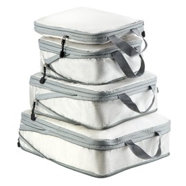 QWORK® Set of 4 Compression Packing Cubes, Travel Storage Bag and Essentials Organizer for Suitcase, Lightweight and Durable - Beige